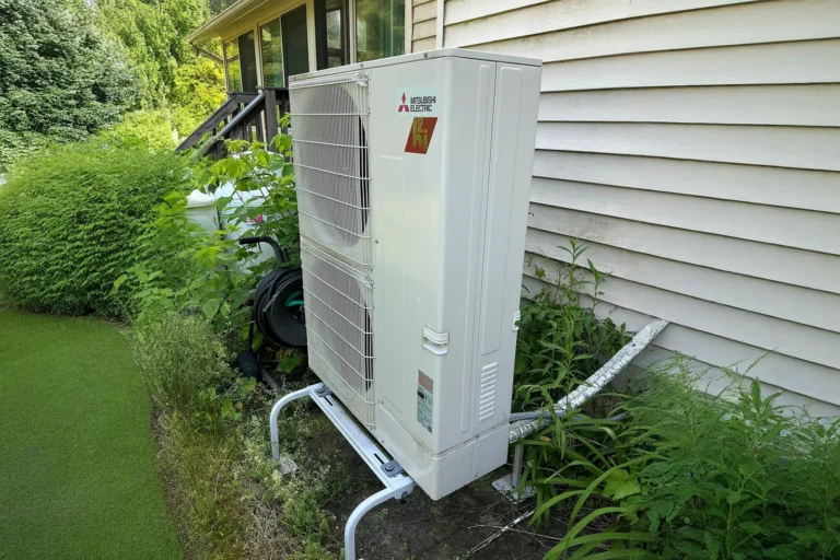 High-efficiency ductless mini-split heat pump condenser installed by Empire State Plumbing serving Troy, Albany and the Capital Region NY