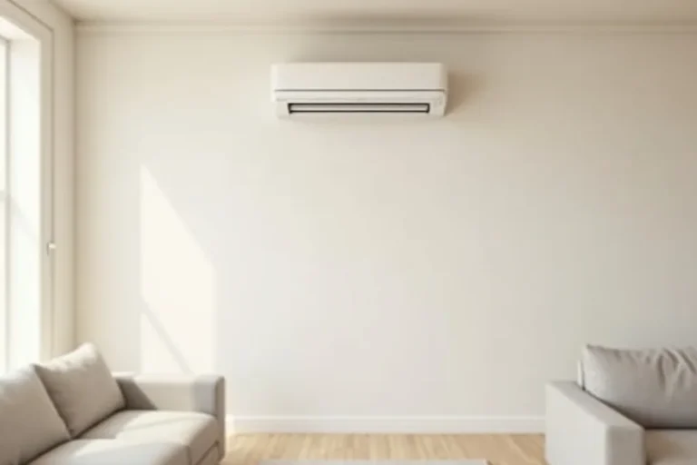 White ductless mini-split indoor air handler cleanly wall-mounted in a bright living room, professionally installed